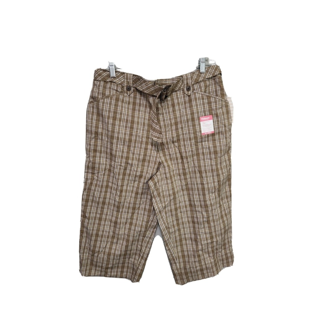 White Stag Capri's comfort Tan Checkered Belted Women's Size 10 NWT